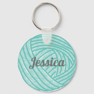 Personalised Teal Ball of Yarn Knitting Key Ring