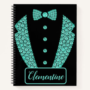 Personalised Teal Black Glitter Tuxedo Sketchbook Notebook