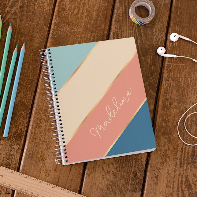 Personalised Teal Blue Coral Ocean Green Stripe Planner (Creator Uploaded)