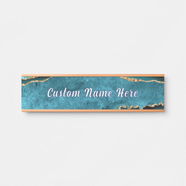 Personalised Teal Blue Gold Door Sign Custom Name (Front)