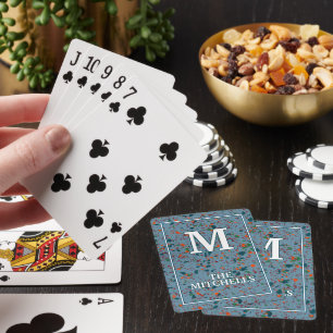 Personalised Teal Blue Green Terrazzo Marble Playing Cards