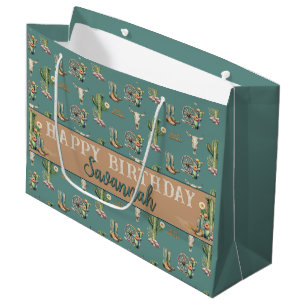 Personalised Teal Blue Happy Birthday Cactus Large Gift Bag
