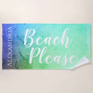 Personalised Teal Blue Ombre Beach Towel