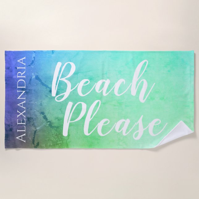 Personalised Teal Blue Ombre Beach Towel (Front)
