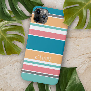 Personalised Teal Blue Sunny Yellow Pink Stripes Case-Mate iPhone Case