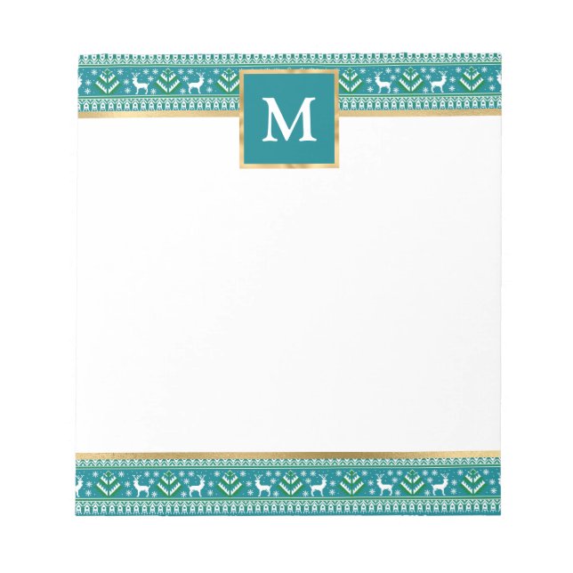 Personalised Teal Christmas Fair Isle Notepad (Front)
