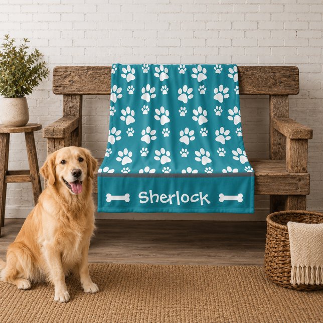 Personalised Teal Dog Blanket Puppy Gift  (personalized teal dog blanket)