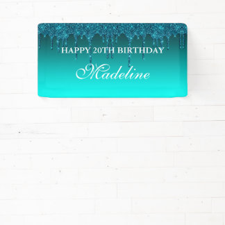 Personalised Teal Dripping Glitter Birthday Banner