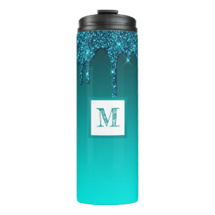 Personalised Teal Dripping Glitter Thermal Tumbler