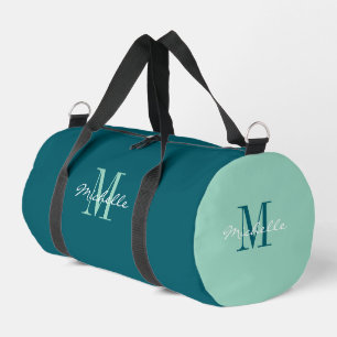 Personalised teal duffle bag with elegant monogram