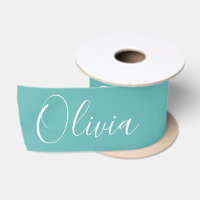 Personalised Teal Elegant Name Satin Ribbon