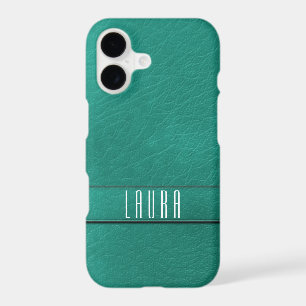 Personalised Teal Faux Leather Phone Case