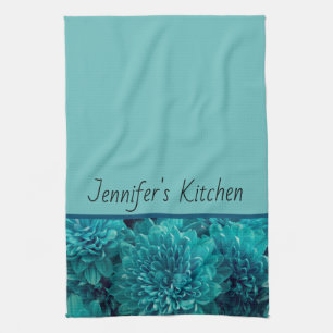 Personalised Teal Floral Tea Towel