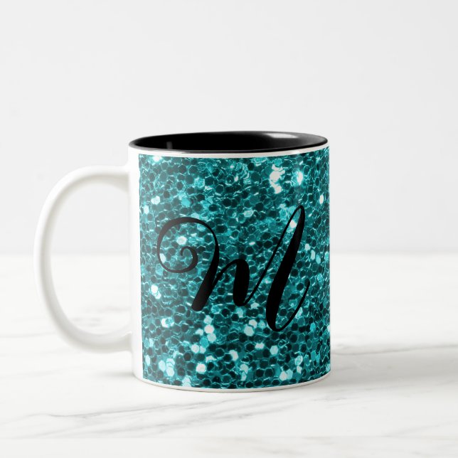  Personalised Teal Glitter Two-Tone Coffee Mug (Left)