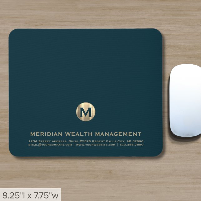Personalised Teal Gold Business Monogram Mouse Pad (Creator Uploaded)