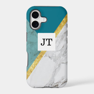 Personalised Teal Gold Marble iPhone Tough Case