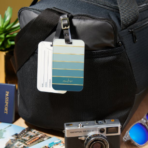 Personalised Teal Gradient Gold Stripes Luggage Tag