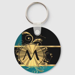 Personalised teal green vintage monogram key ring
