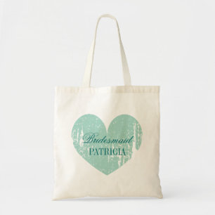 Personalised teal heart bridesmaid tote bags
