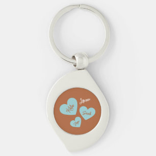 Personalised Teal Hearts Mother & Children Names Key Ring