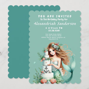 Personalised Teal Mermaid Beach Birthday Invite