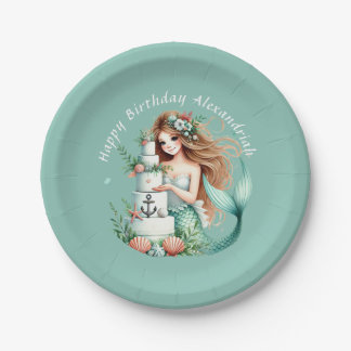 Personalised Teal Mermaid Beach Birthday Invite Paper Plate