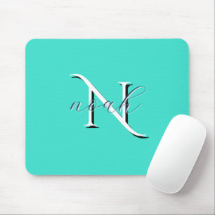 Personalised Teal Monogram Initial and Name Mouse Pad