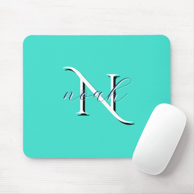 Personalised Teal Monogram Initial and Name Mouse Pad (With Mouse)