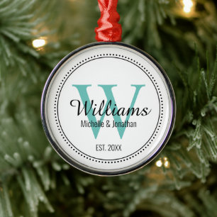 Personalised Teal Monogram Newlywed  Metal Tree Decoration