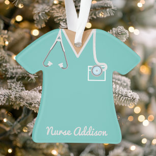 Personalised Teal Nurse Scrubs Nursing Gift Ornament