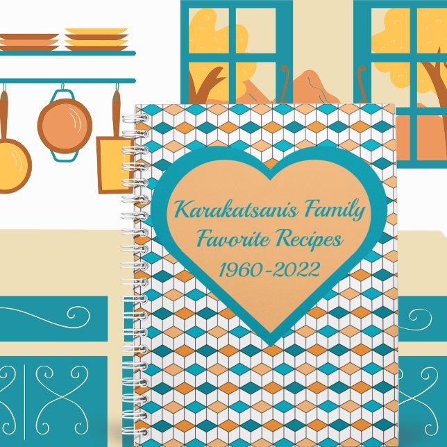 Personalised Teal Orange Geometric Keepsake Recipe Notebook (Creator Uploaded)