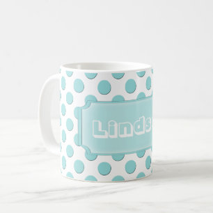 Personalised Teal Polka Dots Name Coffee Mug