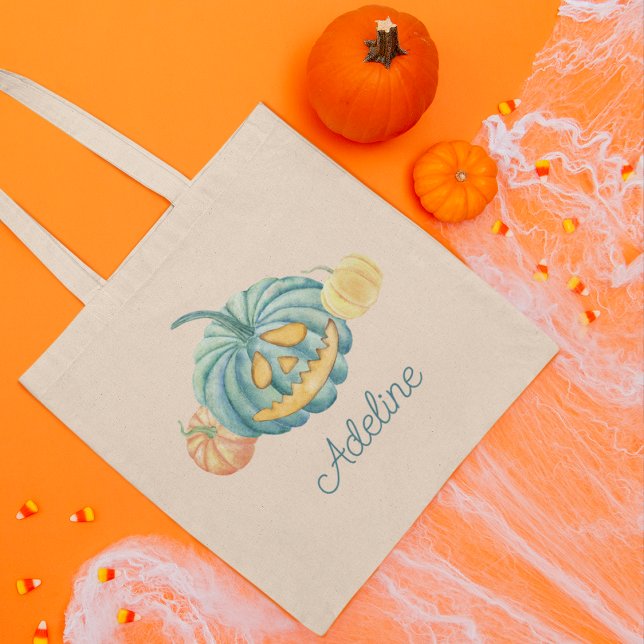 Personalised Teal Pumpkin Halloween Trick or Treat Tote Bag (Creator Uploaded)
