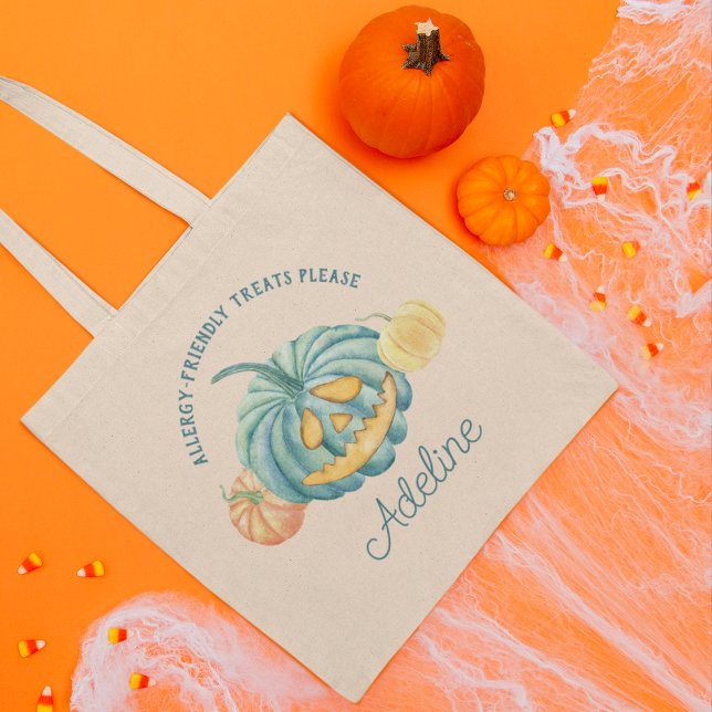 Personalised Teal Pumpkin Halloween Trick or Treat Tote Bag (Creator Uploaded)