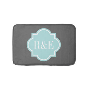 Personalised teal quatrefoil monogram bath mat