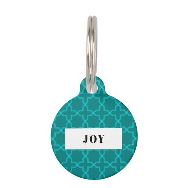 Personalised Teal Star Pattern Pile Pet Tag (Front)