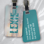 Personalised Teal Sunset Ocean Waves Luggage Tag<br><div class="desc">Liven up your luggage with this personalised design that's perfect for travellers</div>