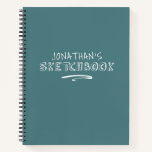 Personalised Teal White Sketchbook Notebook