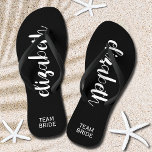 Personalised Team Bride Black and White Jandals<br><div class="desc">Black and white - or any colour - flip flops personalised with your name and "Team Bride" or any wording you choose. Great bridesmaid gift, bachelorette party, flat shoes for the wedding reception, or a fun bridal shower favour. Change the colour straps and footbed, too! More colours done for you...</div>