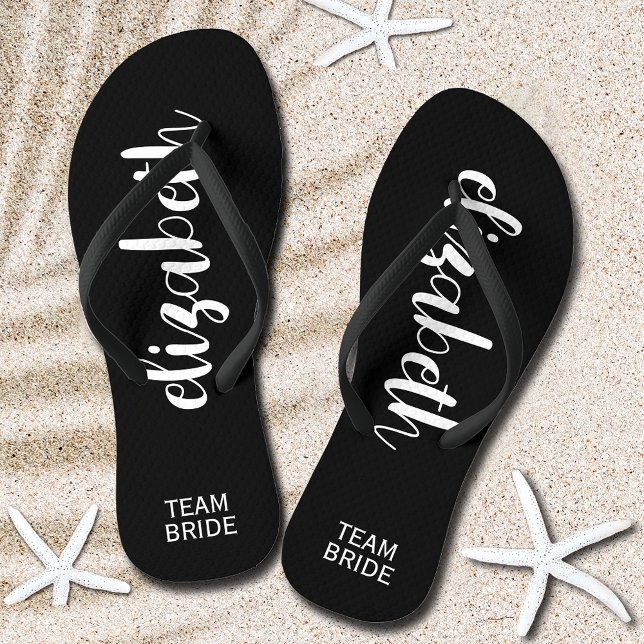 Personalised Team Bride Black and White Jandals (Personalized Team Bride Black and White Flip Flops)