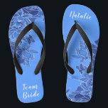 Personalised Team Bride Favour Blue Lotus Floral Jandals<br><div class="desc">Featuring an elaborate illustration of blue Lotus floral pattern, these elegant vintage modern flip flops are a memorable gift for wedding party members: bride, bridesmaids, mother/auntie of the bride, maid of honour... They will add a stylish dose of glam to your wedding day, bachelorette party, or other celebration. ♥Customise it with your wording...</div>