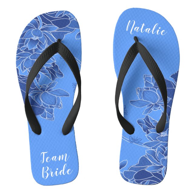  Personalised Team Bride Favour Blue Lotus Floral Jandals (Footbed)