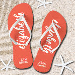 Personalised Team Bride Peach and White Jandals<br><div class="desc">Peach and white - or any colour - flip flops personalised with your name and "Team Bride" or any wording you choose. Great bridesmaid gift, bachelorette party, flat shoes for the wedding reception, or a fun bridal shower favour. Change the colour straps and footbed, too! More colours done for you...</div>