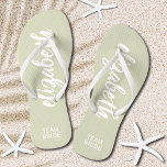 Personalised Team Bride Sage and White<br><div class="desc">Sage green and white - or any colour - flip flops personalised with your name and "Team Bride" or any wording you choose. Great bridesmaid gift, bachelorette party, flat shoes for the wedding reception, or a fun bridal shower favour. Change the colour straps and footbed, too! More colours done for...</div>