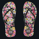 Personalised Team Bride Tropical Flowers Jandals<br><div class="desc">Flip flops personalised with a first name and "Team Bride." Great bridesmaid gift,  bachelorette party,  flat shoes for the wedding reception,  or a fun bridal shower favour. Change the colour straps and footbed,  too! MATCHING items in our store.</div>