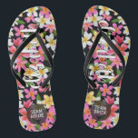 Personalised Team Bride Tropical Flowers Jandals<br><div class="desc">Flip flops personalised with a first name and "Team Bride." Great bridesmaid gift,  bachelorette party,  flat shoes for the wedding reception,  or a fun bridal shower favour. Change the colour straps and footbed,  too! MATCHING items in our store.</div>