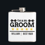 Personalised Team Groom Best Man Hip Flask<br><div class="desc">Celebrate the groom’s party in style with this custom "Team Groom" flask, featuring a sleek design with bowtie accents, gold stars, and a personalised name for the best man or groomsmen. Perfect for bachelor parties, wedding day celebrations, and as a memorable keepsake gift, this flask is both stylish and practical....</div>