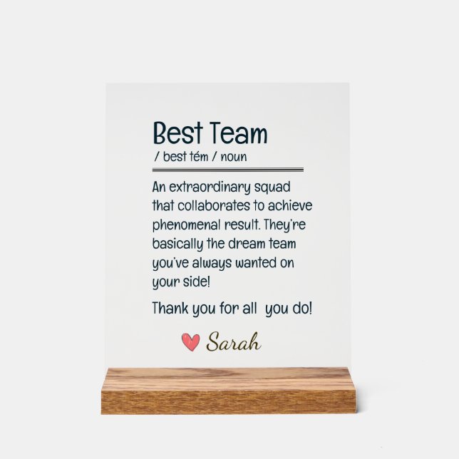 Personalised Team Success Recognition Acrylic Sign (Front)