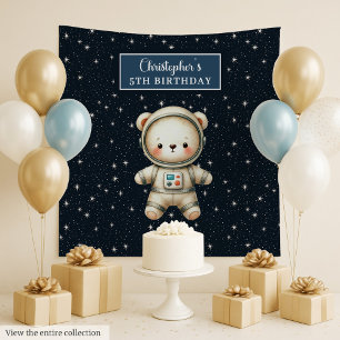 Personalised Teddy Astronaut Boy Birthday Backdrop Tapestry
