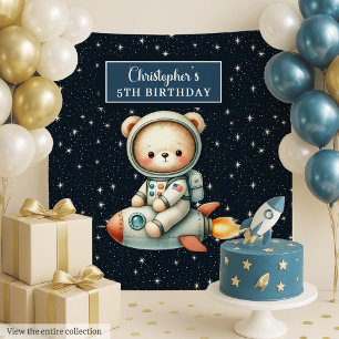 Personalised Teddy Astronaut Boy Birthday Backdrop Tapestry